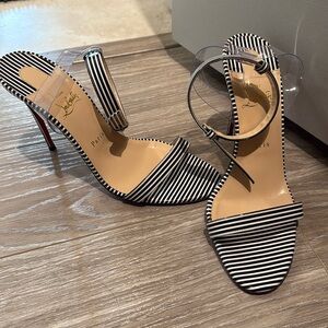 Christian Louboutin Jonatina 100 striped PVC and patent leather sandal